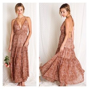Floral print open back Boho Maxi Dress